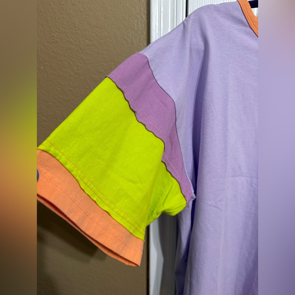 EASEL Lavender Colorblock Short Sleeve Tee with Neon Accents - Picture 2 of 8